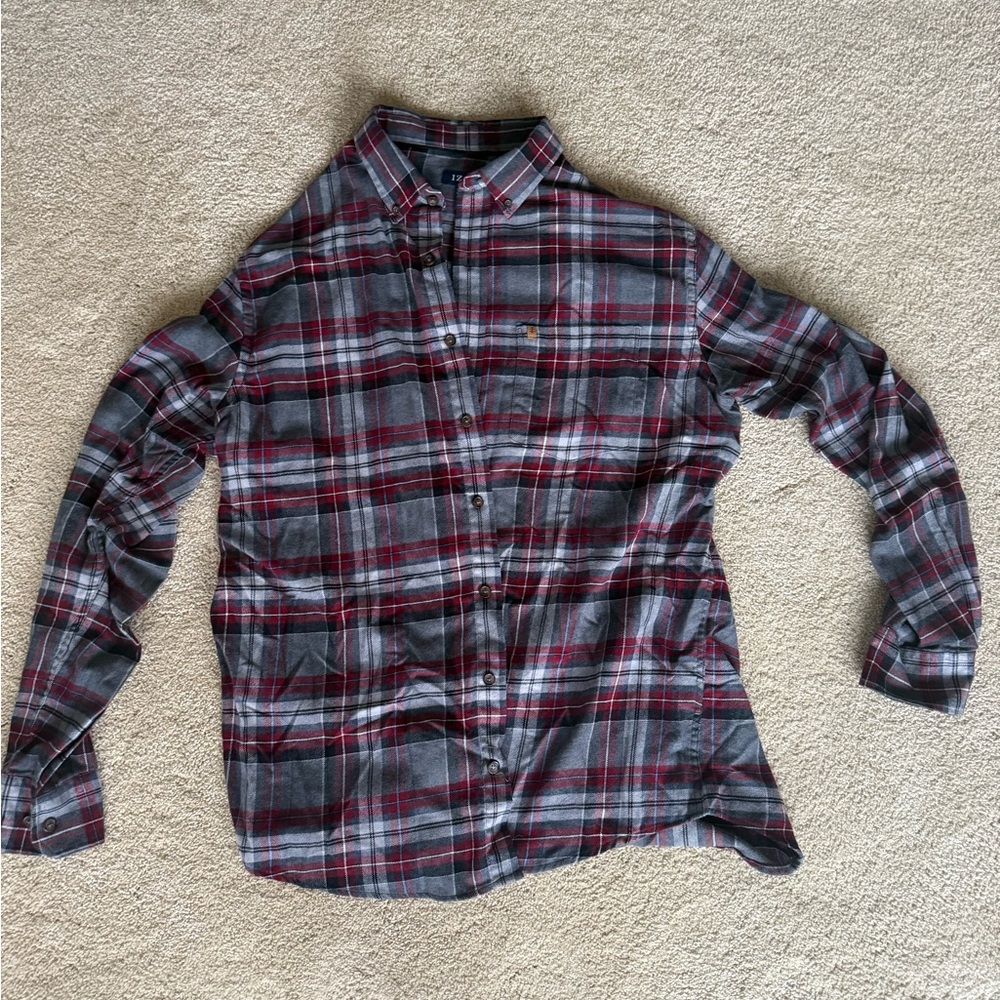 Izod Men's Casual Plaid Shirt - Charcoal and Burgundy